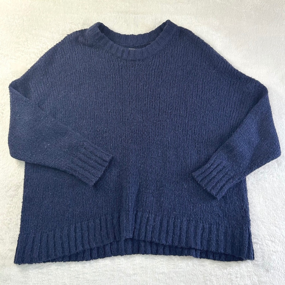 Aerie Wool Alpaca Blend Navy Blue Oversized Sweater Large Coastal Grandmother